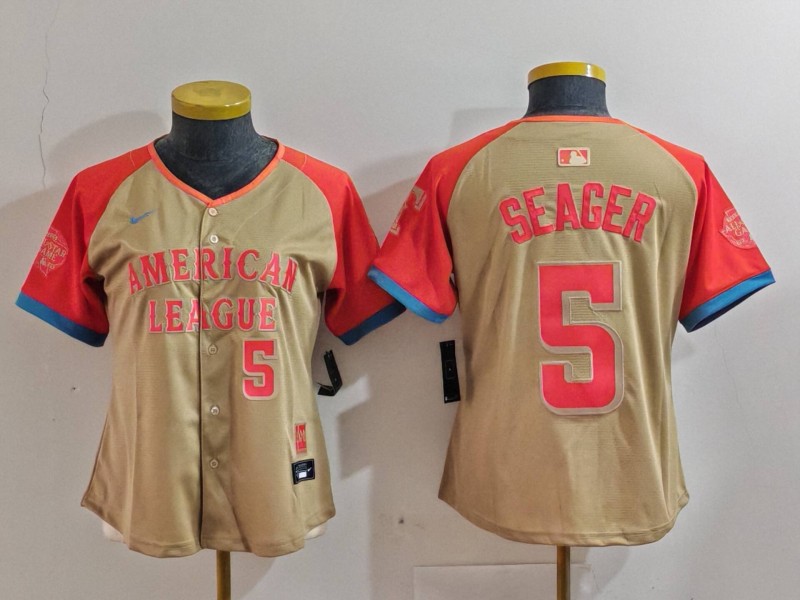 Women's American League #5 Corey Seager Cream 2024 All-Star Limited Stitched Baseball Jersey(Run Small) 3