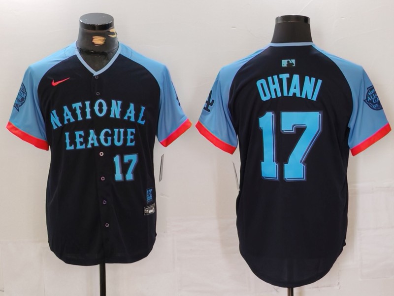 Men's National League #17 Shohei Ohtani Navy 2024 All-Star Elite Stitched Baseball Jersey 2