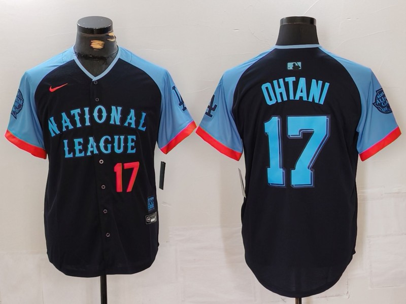 Men's National League #17 Shohei Ohtani Navy 2024 All-Star Elite Stitched Baseball Jersey 5