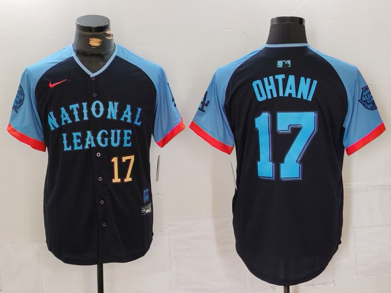 Men's National League #17 Shohei Ohtani Navy 2024 All-Star Elite Stitched Baseball Jersey 3