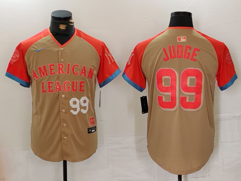 Men's American League #99 Aaron Judge Cream 2024 All-Star Elite Stitched Baseball Jersey 1