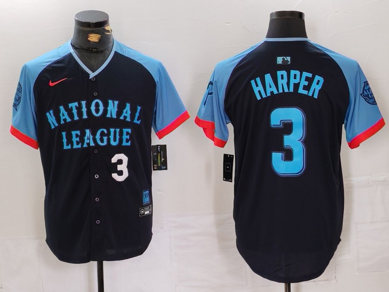 Men's National League #3 Bryce Harper Navy 2024 All-Star Limited Stitched Baseball Jersey 7