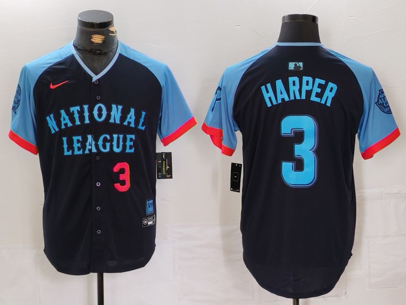 Men's National League #3 Bryce Harper Navy 2024 All-Star Limited Stitched Baseball Jersey 5