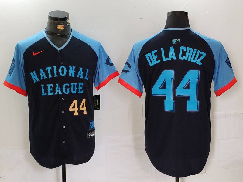 Men's National League #44 Elly De La Cruz Navy 2024 All-Star Limited Stitched Baseball Jersey 7