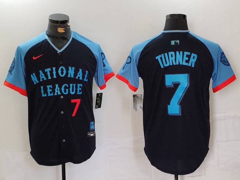 Men's National League #7 Trea Turner Navy 2024 All-Star Limited Stitched Baseball Jersey 8