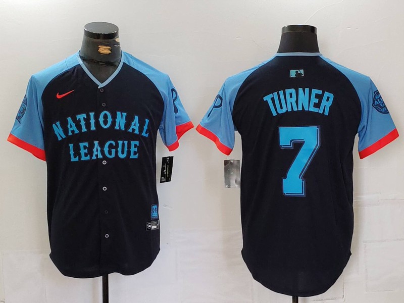 Men's National League #7 Trea Turner Navy 2024 All-Star Limited Stitched Baseball Jersey 5