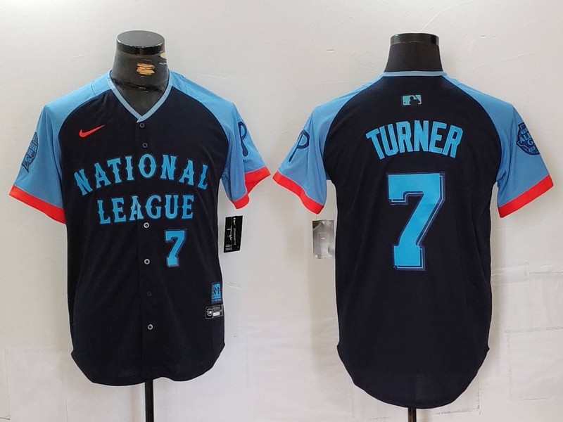 Men's National League #7 Trea Turner Navy 2024 All-Star Limited Stitched Baseball Jersey 2