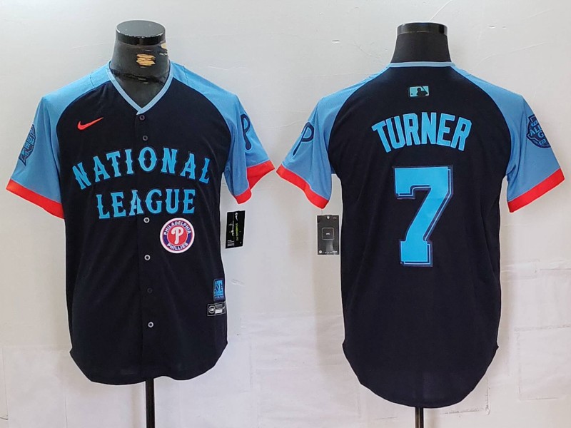 Men's National League #7 Trea Turner Navy 2024 All-Star Limited Stitched Baseball Jersey 1