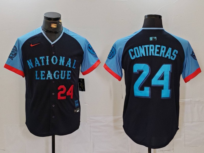 Men's National League #24 William Contreras Navy 2024 All-Star Limited Stitched Baseball Jersey 1