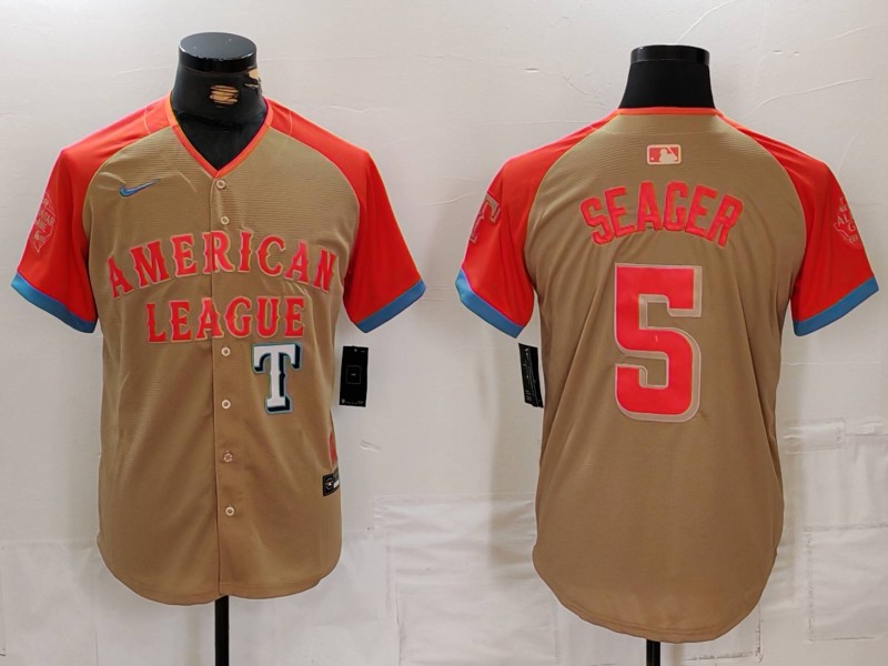 Men's American League #5 Corey Seager Cream 2024 All-Star Limited Stitched Baseball Jersey 3