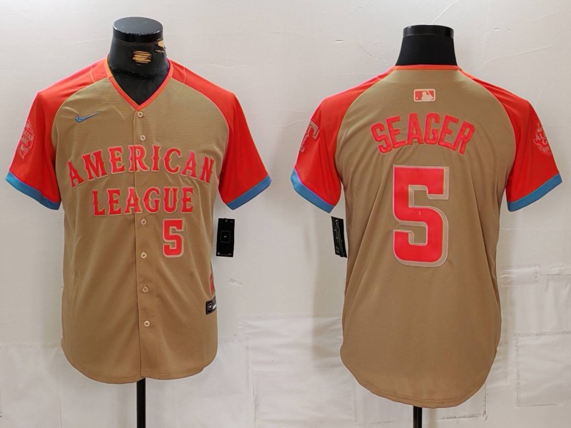 Men's American League #5 Corey Seager Cream 2024 All-Star Limited Stitched Baseball Jersey 2