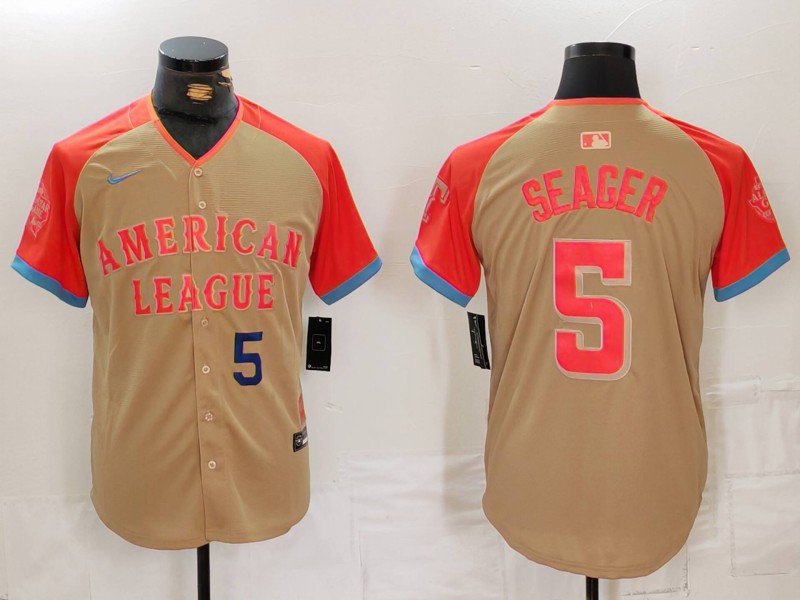 Men's American League #5 Corey Seager Cream 2024 All-Star Limited Stitched Baseball Jersey 1