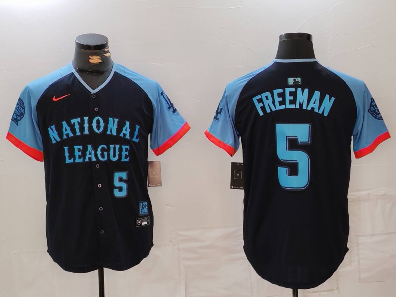 Men's National League #5 Freddie Freeman Navy 2024 All-Star Limited Stitched Baseball Jersey 7