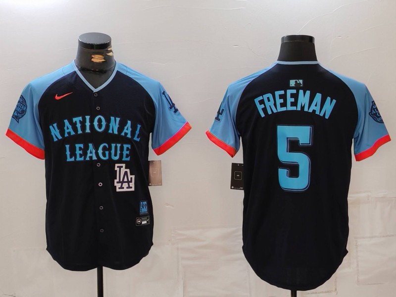 Men's National League #5 Freddie Freeman Navy 2024 All-Star Limited Stitched Baseball Jersey 2