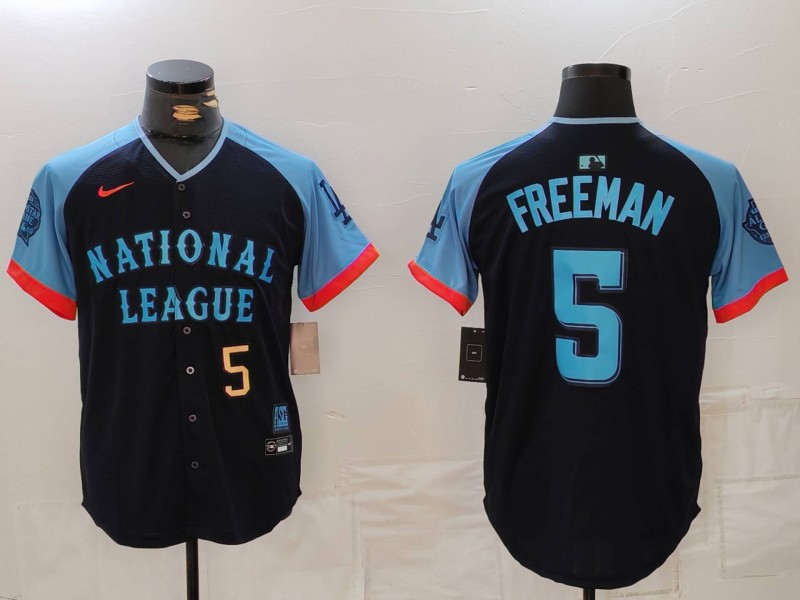 Men's National League #5 Freddie Freeman Navy 2024 All-Star Limited Stitched Baseball Jersey 1