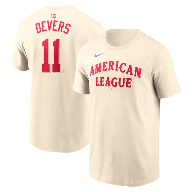 Men's American League #11 Rafael Devers Cream 2024 All-Star Name & Number T-Shirt