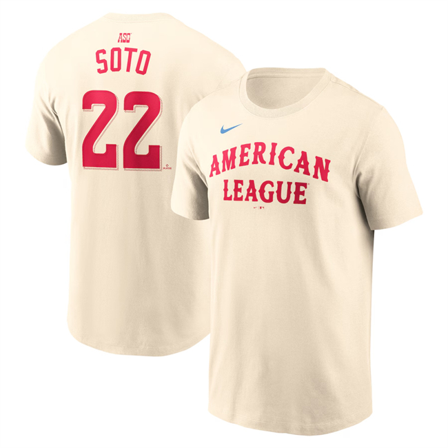 Men's American League #22 Juan Soto Cream 2024 All-Star Name & Number T-Shirt