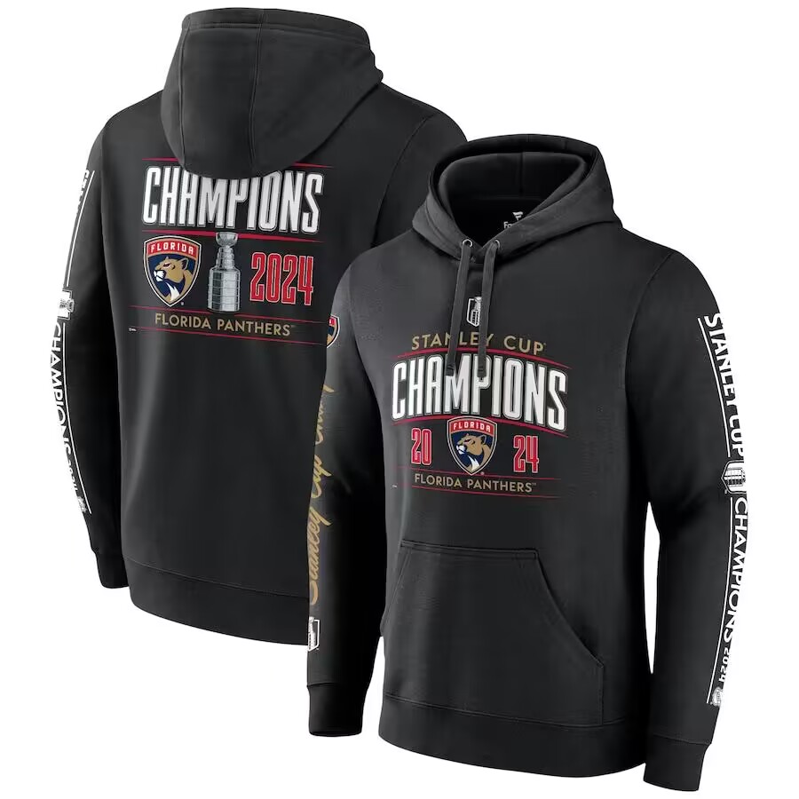 Men's Florida Panthers Black 2024 Stanley Cup Champions Pinnacle Fleece Pullover Hoodie