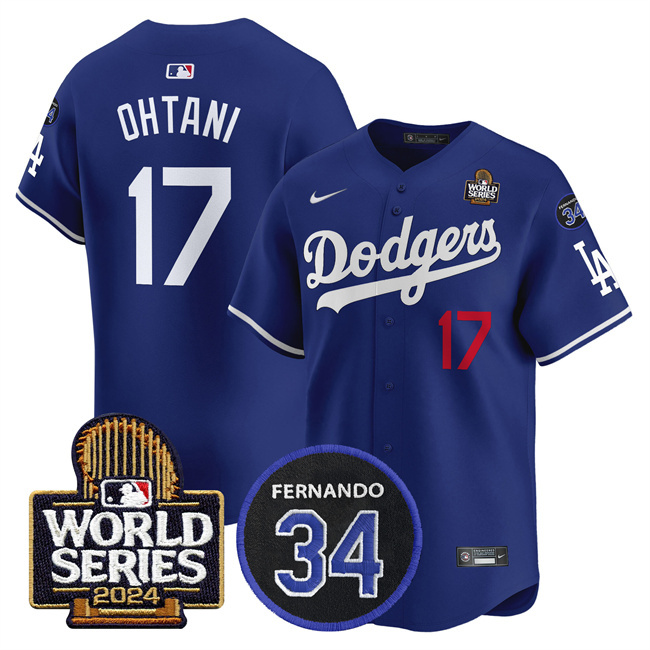 Youth Los Angeles Dodgers #17 Shohei Ohtani Royal 2024 World Series With Fernando Memorial Patch Limited Stitched Baseball Jersey