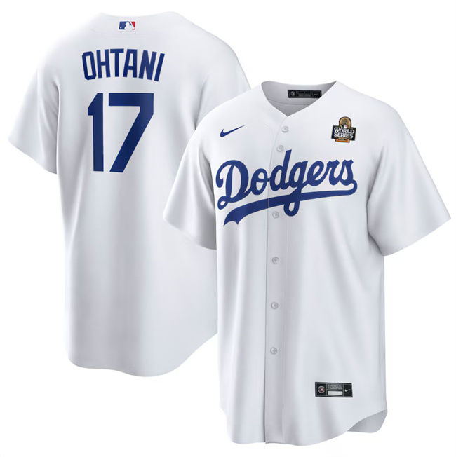 Men's Los Angeles Dodgers #17 Shohei Ohtani White 2024 World Series Cool Base Stitched Baseball Jersey