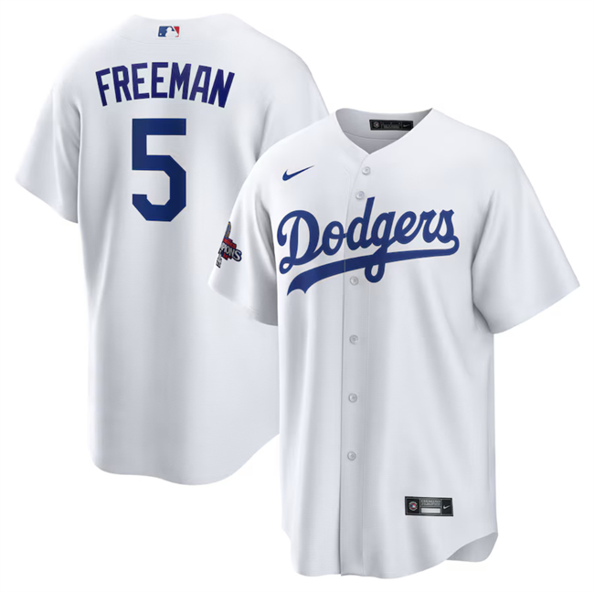 Men's Los Angeles Dodgers #5 Freddie Freeman White 2024 World Series Champions Cool Base Stitched Baseball Jersey