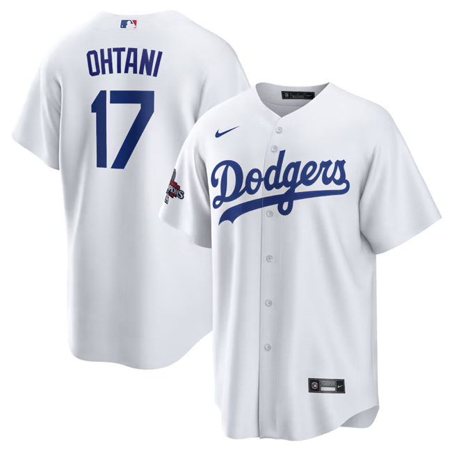 Men's Los Angeles Dodgers #17 Shohei Ohtani White 2024 World Series Champions Cool Base Stitched Baseball Jersey