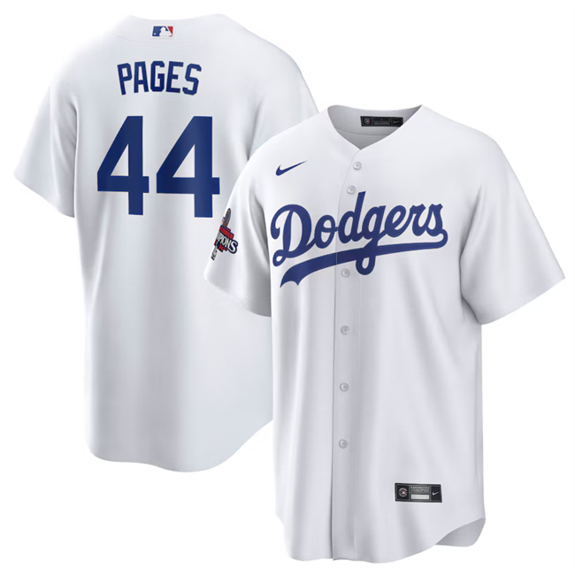 Men's Los Angeles Dodgers #44 Andy Pages White 2024 World Series Cool Base Stitched Baseball Jersey