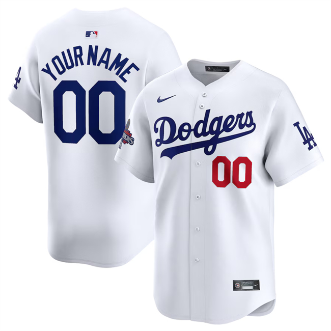 Men's Los Angeles Dodgers Active Player Custom White 2024 World Series Home Limited Stitched Baseball Jersey