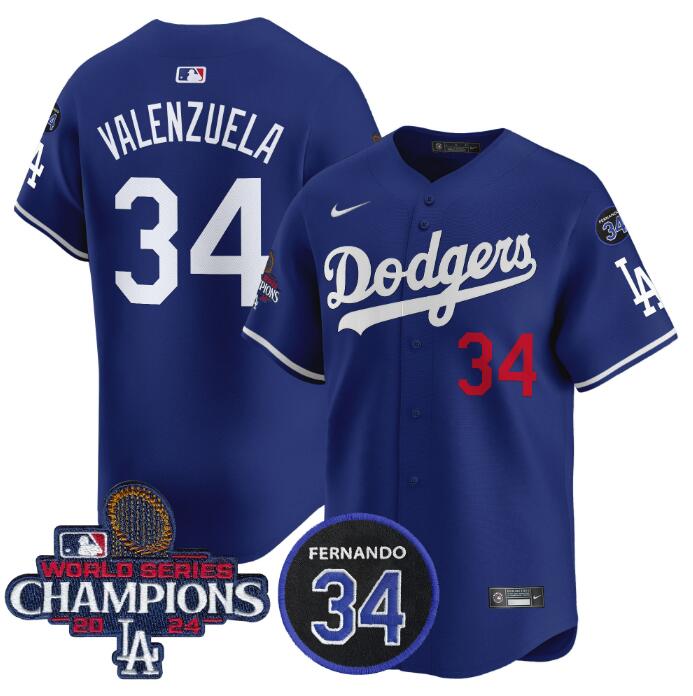 Men's Los Angeles Dodgers Active Player Cuatom Royal 2024 World Series Champions With Fernando Memorial Patch Alternate Limited Stitched Baseball Jersey