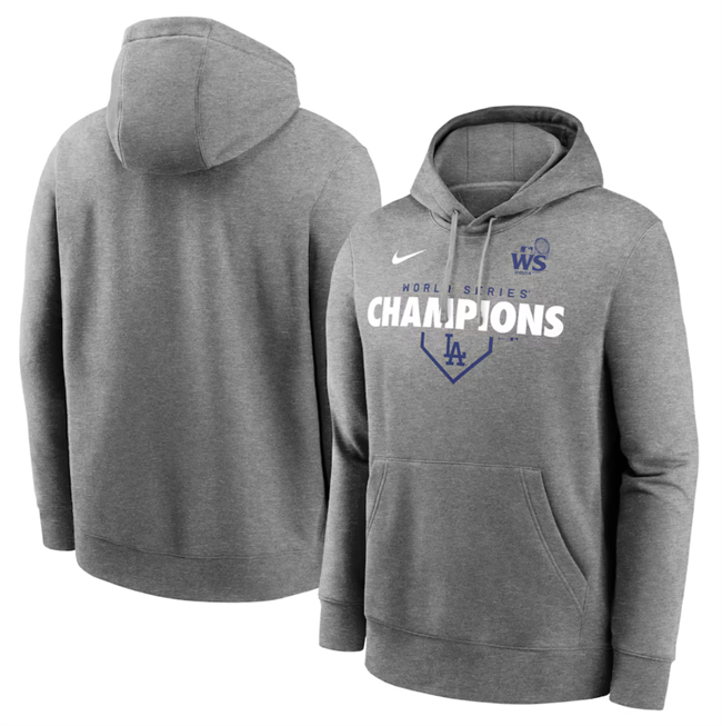 Men's Los Angeles Dodgers Heather Charcoal 2024 World Series Champions Home Plate Lockup Club Pullover Hoodie