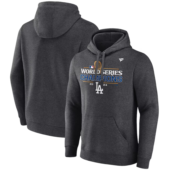 Men's Los Angeles Dodgers Heather Charcoal 2024 World Series Champions Locker Room Pullover Hoodie