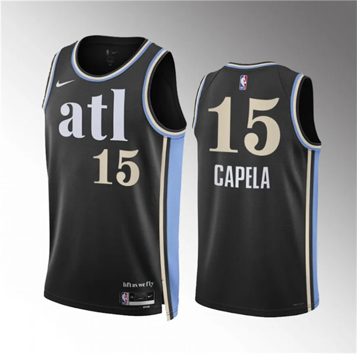 Men's Atlanta Hawks #15 Clint Capela 2023 24 Black City Edition Stitched Basketball Jersey