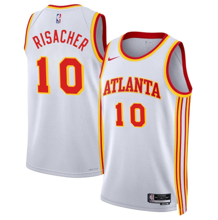 Men's Atlanta Hawks #10 Zaccharie Risacher White 2024 Draft Association Edition Stitched Jersey