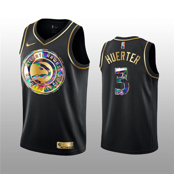 Men's Atlanta Hawks #3 Kevin Huerter 2021 22 Black Golden Edition 75th Anniversary Diamond Logo Stitched Basketball Jersey