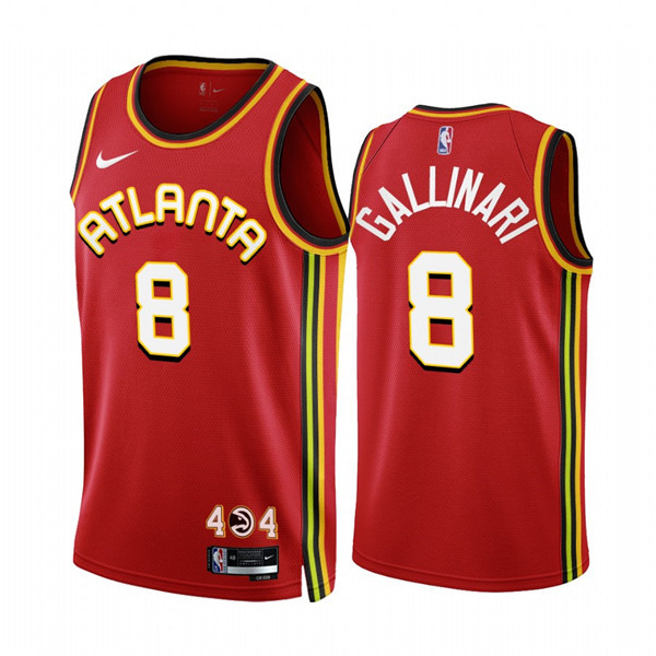 Men's Atlanta Hawks #8 Danilo Gallinari 2022 23 Red Icon Edition Stitched Jersey