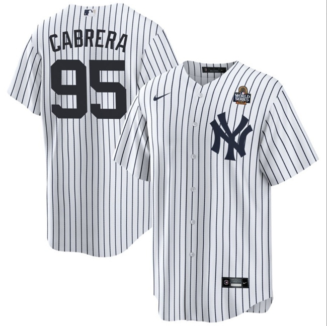 Men's New York Yankees #95 Oswaldo Cabrera White 2024 World Series Cool Base Stitched Baseball Jersey