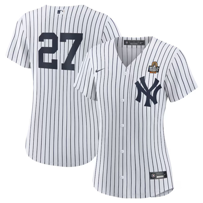 Women's New York Yankees #27 Giancarlo Stanton White 2024 World Series Cool Base Stitched Baseball Jersey(Run Small) 1