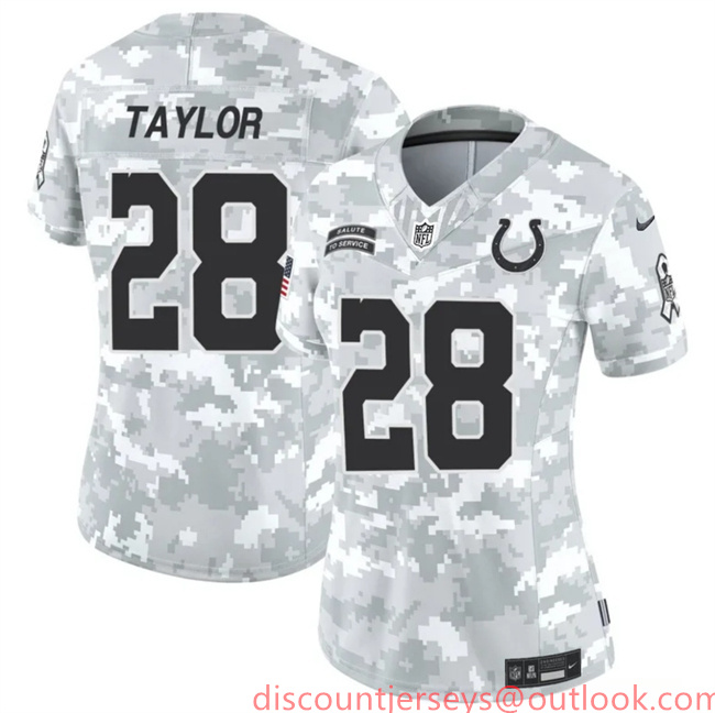 Women's Indianapolis Colts #28 Jonathan Taylor 2024 F.U.S.E Arctic Camo Salute To Service Limited Stitched Jersey(Run Small)