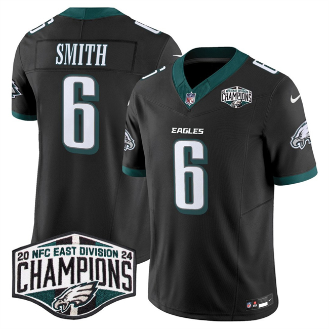 Men's Philadelphia Eagles #6 DeVonta Smith Black 2024 New NFC East Champions F.U.S.E. Vapor Untouchable Limited Stitched Football Jersey