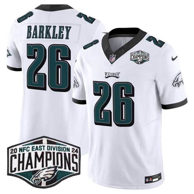 Men's Philadelphia Eagles #26 Saquon Barkley White 2024 NFC East Champions F.U.S.E. Vapor Untouchable Limited Stitched Football Jersey