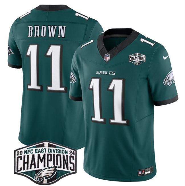 Men's Philadelphia Eagles #11 A.J. Brown Green 2024 New NFC East Champions F.U.S.E. Vapor Untouchable Limited Stitched Football Jersey