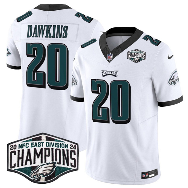 Men's Philadelphia Eagles #20 Brian Dawkins White 2024 NFC East Champions F.U.S.E. Vapor Untouchable Limited Stitched Football Jersey