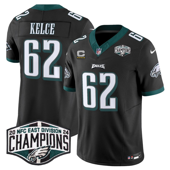 Men's Philadelphia Eagles #62 Jason Kelce Black 2024 NFC East Champions With 4-Star C Patch F.U.S.E. Vapor Untouchable Limited Stitched Football Jersey