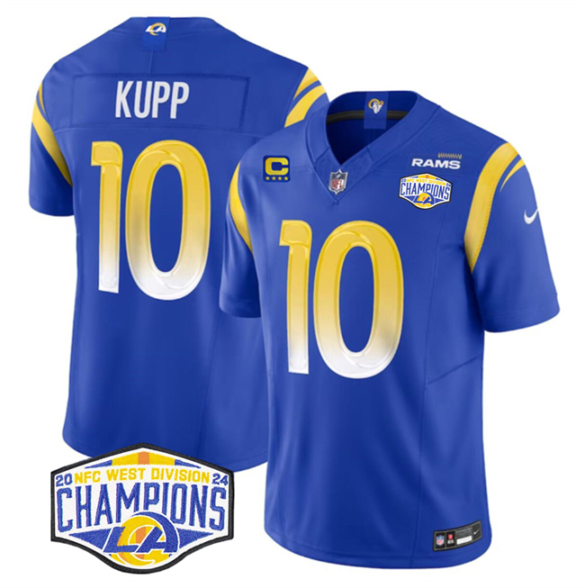 Men's Los Angeles Rams #10 Cooper Kupp Blue 2024 NFC West Champions With 4-Star C Patch F.U.S.E. Vapor Untouchable Stitched Football Jersey