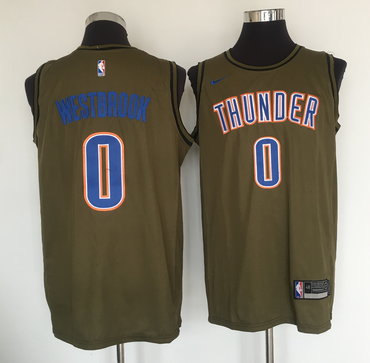 Thunder 0 Russell Westbrook Olive Nike Swingman Jersey