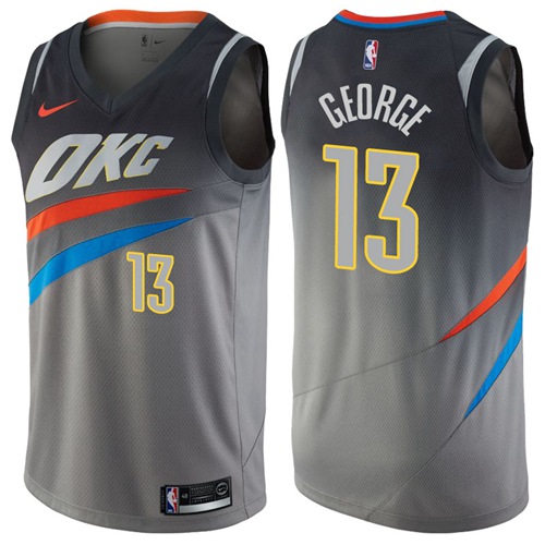 Nike Thunder #13 Paul George Gray NBA Swingman City Edition Jersey