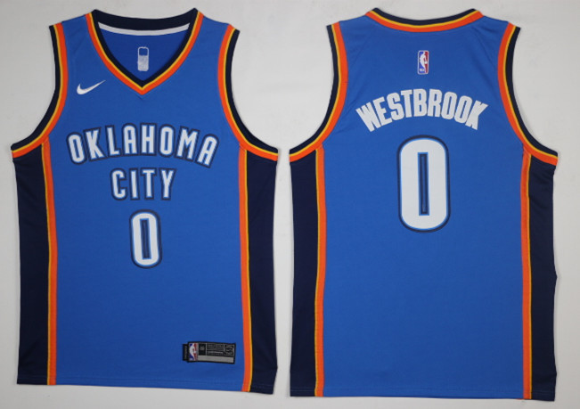 Thunder 0 Russell Westbrook Blue Nike Swingman Jersey