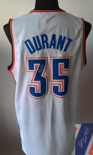 Oklahoma City Thunder Revolution 30 Autographed #35 Kevin Durant White Stitched NBA Jersey