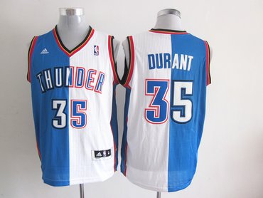 NBA Oklahoma City Thunder #35 Kevin Durant white-Blue Split Jerseys