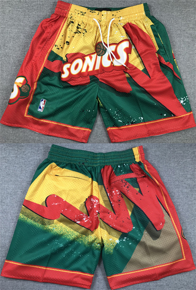 Men's Oklahoma City Thunder Green Yellow Red SuperSonics Shorts (Run Small)